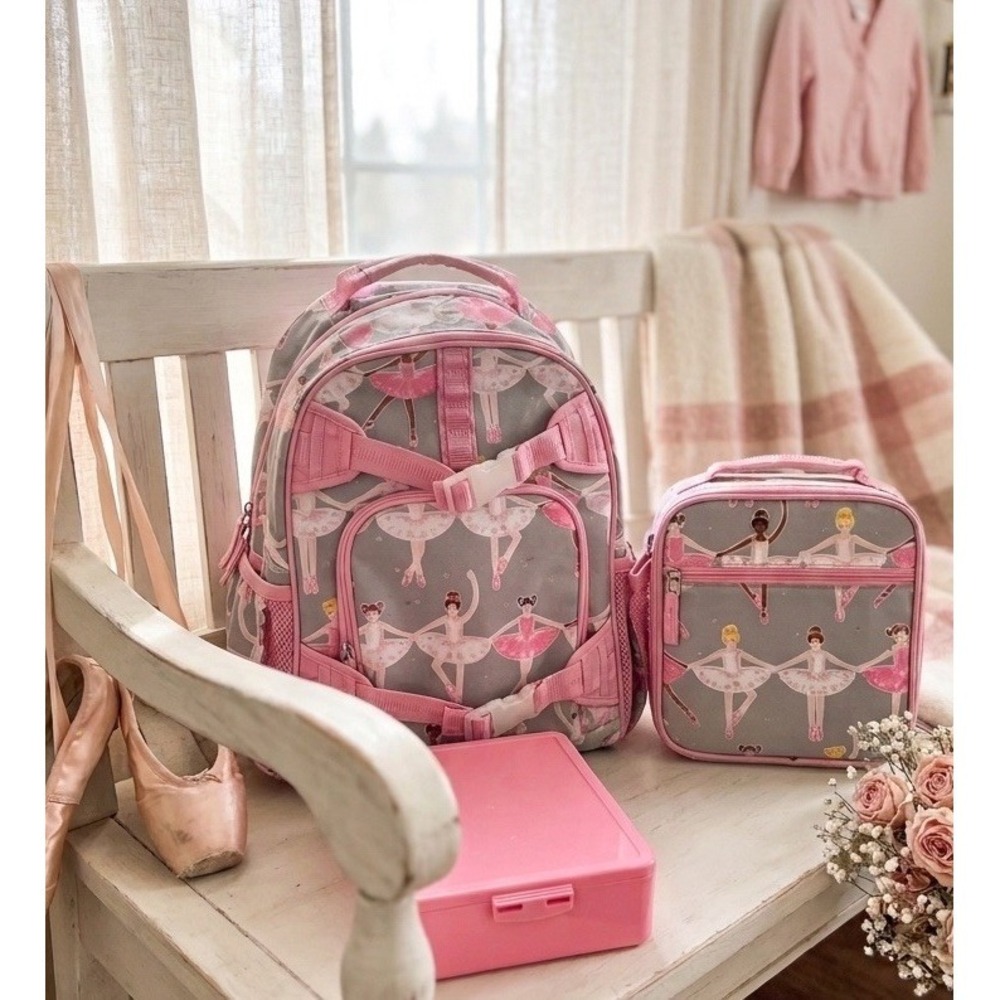 Pottery Barn Kids Mackenzie Glitter Ballerina Backpack Lunch Bag Bento Box Set